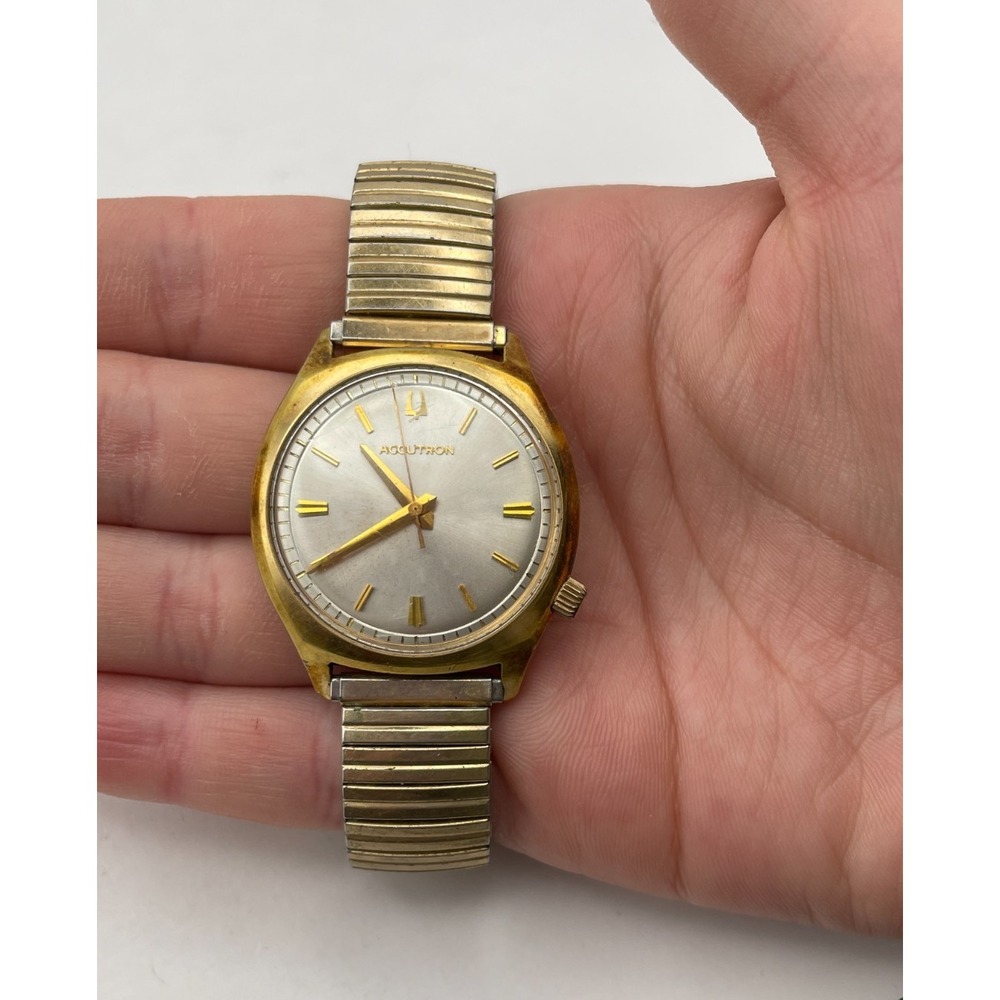 Vintage Bulova Accutron Watch 10 KT Rolled Gold Plate Black